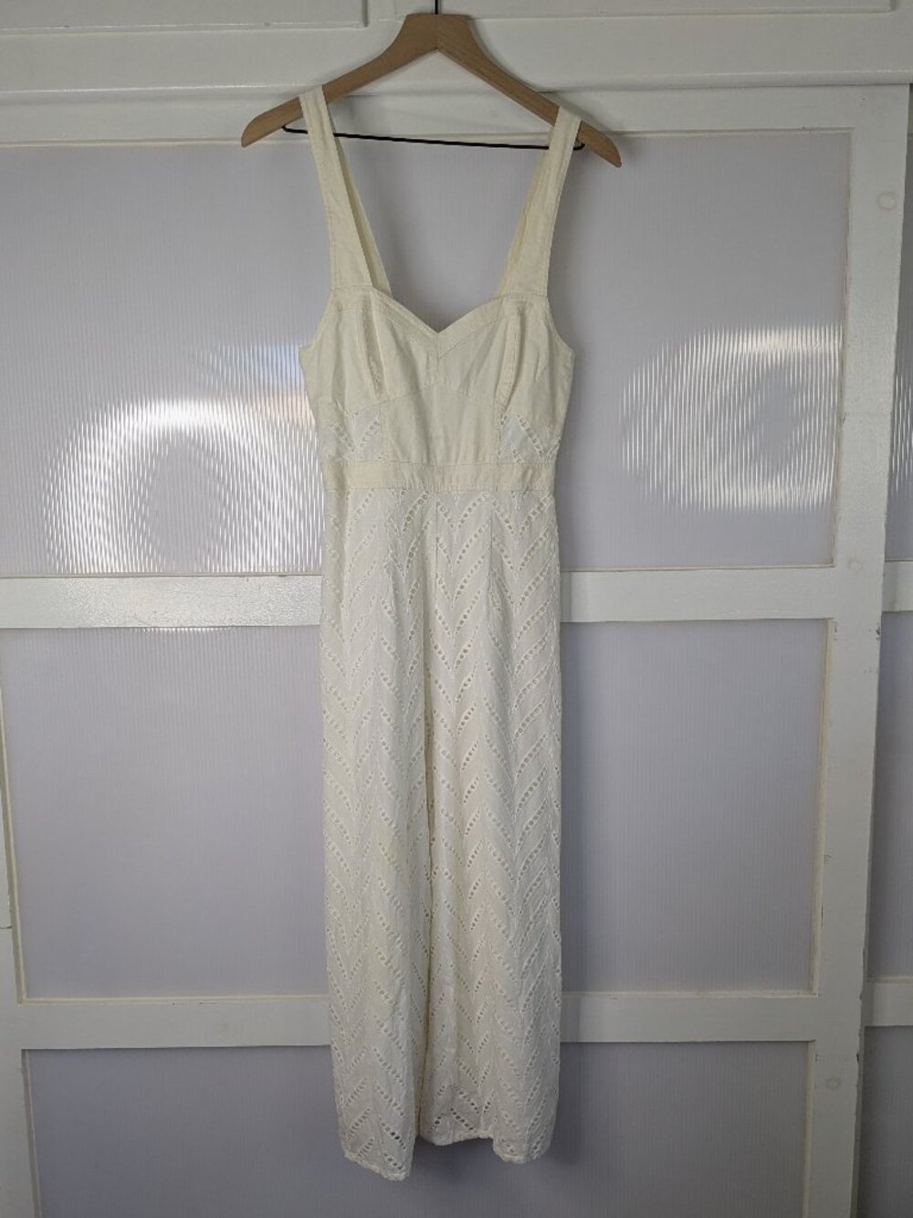 Ett:twa by Anthropologie Alice Eyelet Jumpsuit White Lined Summer Size 0 Ettitwa